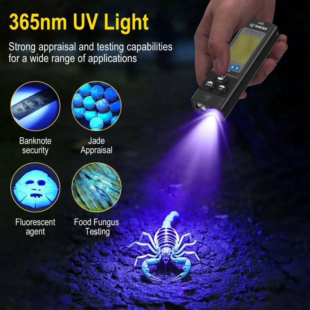 Boruit u7 uv led edc lanterna  - Outdoor Power Bank avaliação e preço